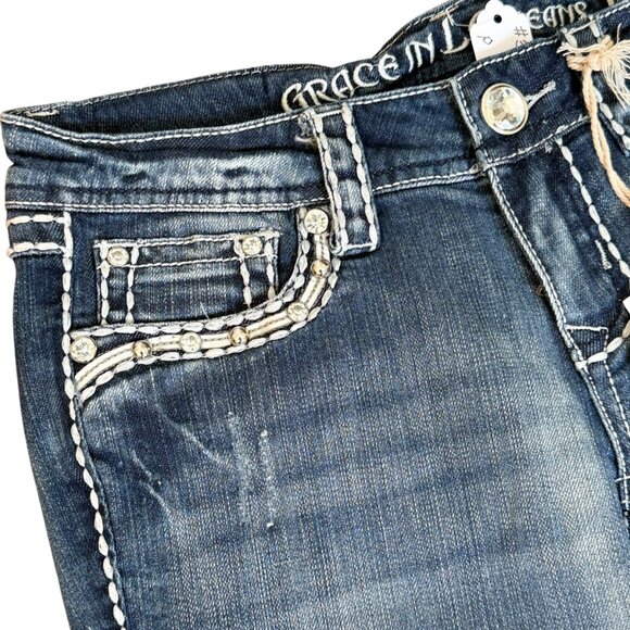 Grace In LA Cropped Capri Jeans + Rhinestone Bling Pockets (5/26–27) NEW - Picture 4 of 6